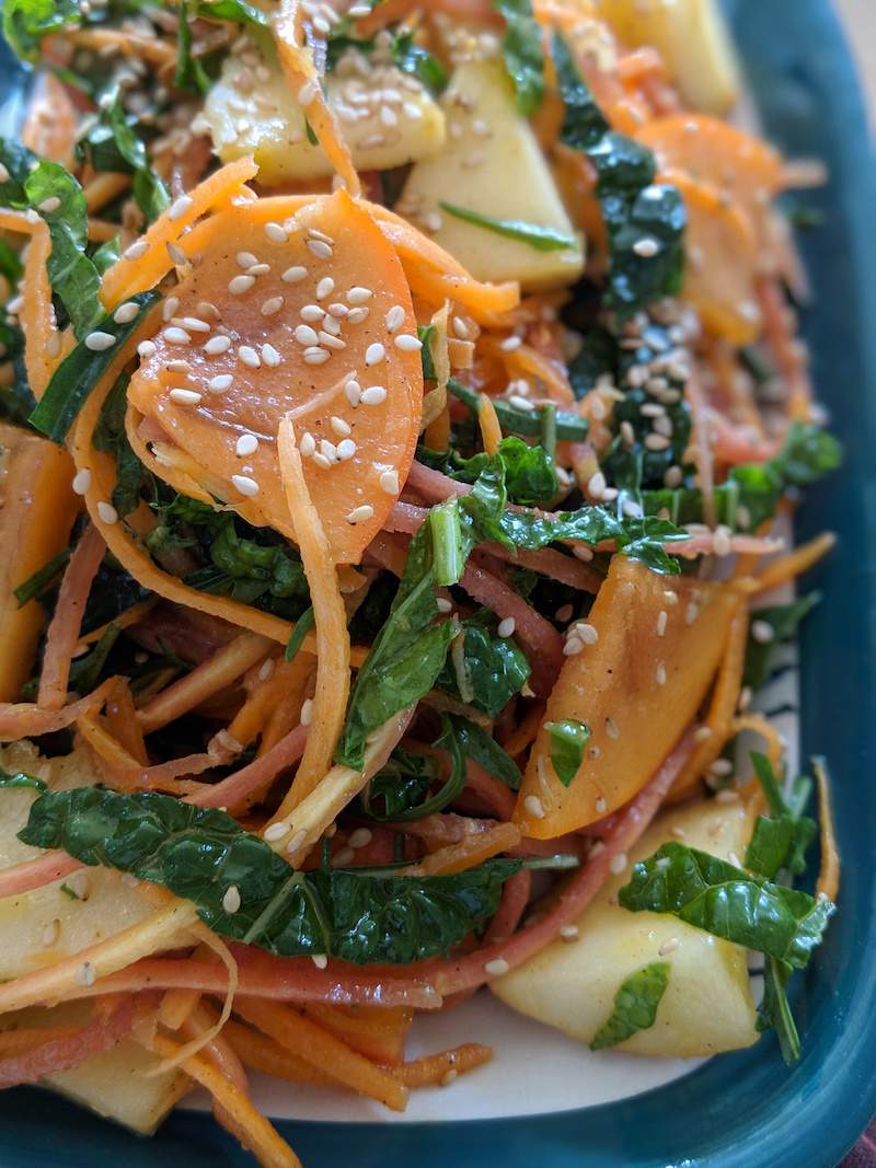 Winter Persimmon salad with apples and carrots